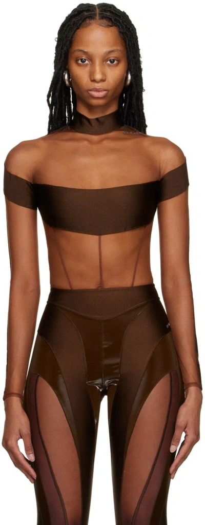 Mugler Brown Illusion Bodysuit In B7004 Chocolat / Nud