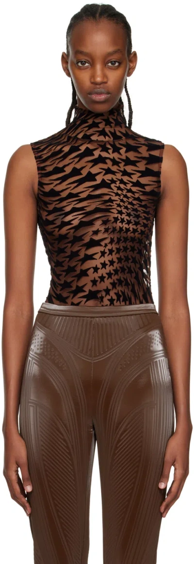 Mugler Brown Star Bodysuit In 2309 Nude 02 / Black