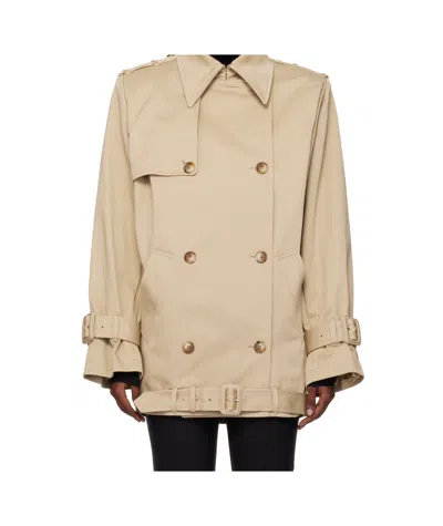 Mugler Buckle Double-breasted Jacket In Neutral