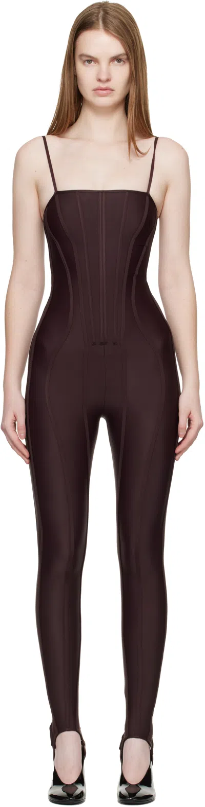 Mugler Burgundy Boned Stretch Catsuit