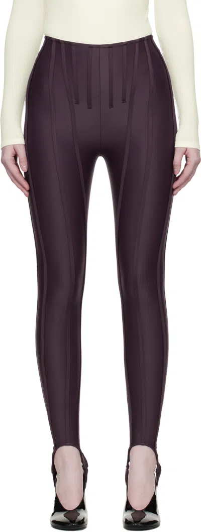 Mugler Burgundy Corseted Leggings In Purple