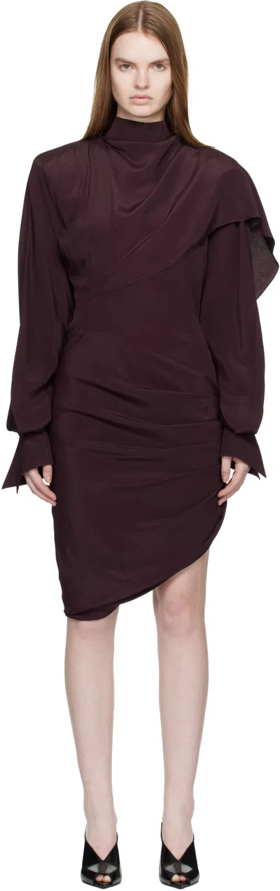 Mugler Burgundy Draped Scarf Minidress In Brown