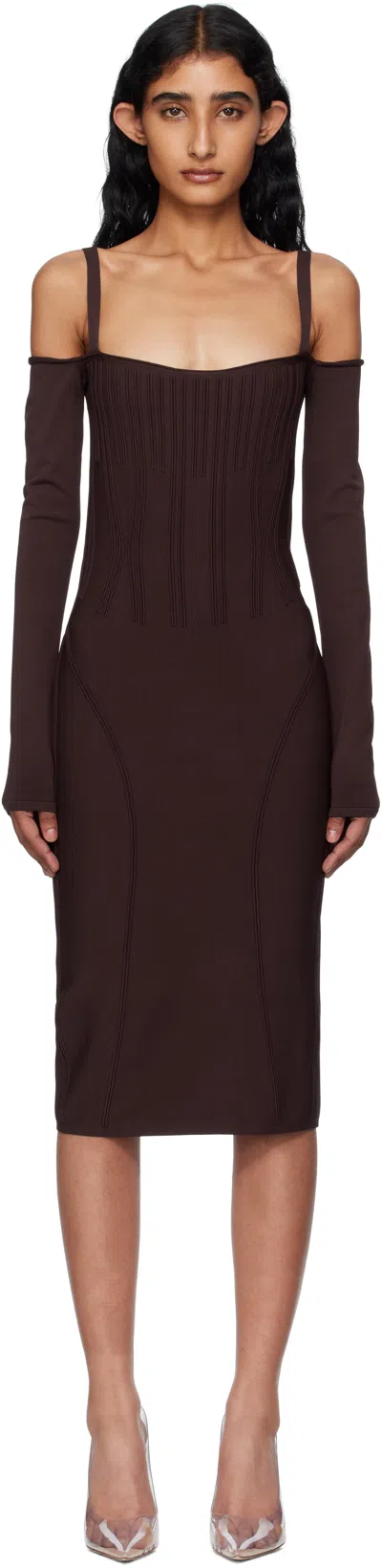 Mugler Burgundy Knit Midi Dress