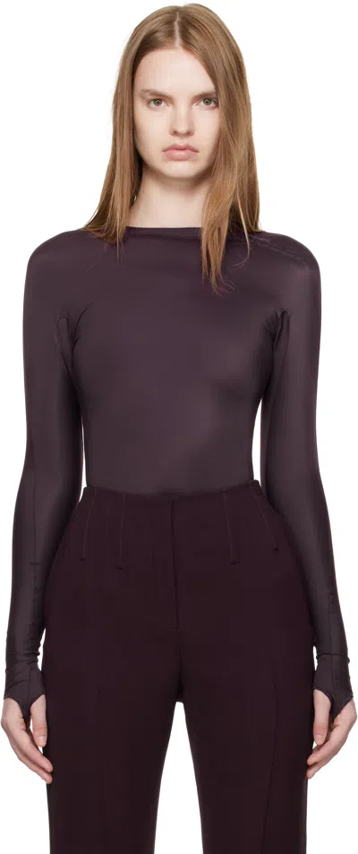 Mugler Burgundy Shoulder Logo Bodysuit In Brown