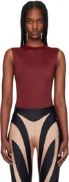 Mugler Burgundy Sleeveless Shoulder Logo Bodysuit In 6560 Merlot
