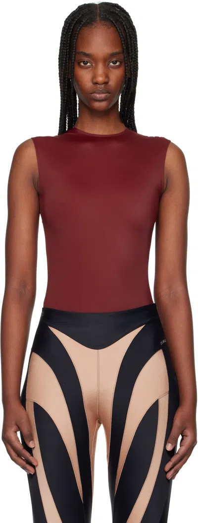Mugler Burgundy Sleeveless Shoulder Logo Bodysuit In 6560 Merlot