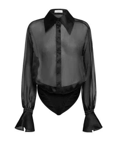 Mugler Button Long-sleeved Jumpsuit In Black