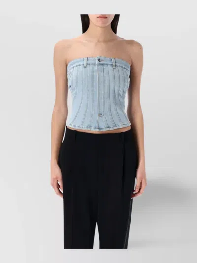 MUGLER BUTTONED STRAPLESS FITTED BUSTIER TOP