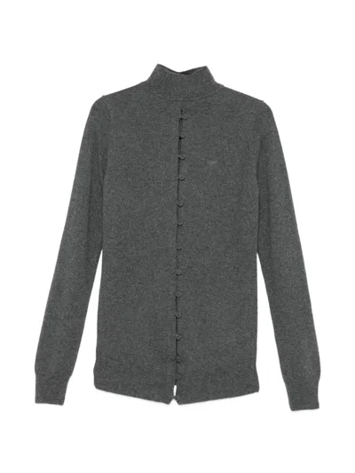 Mugler Button-up High-neck Sweater In Gray