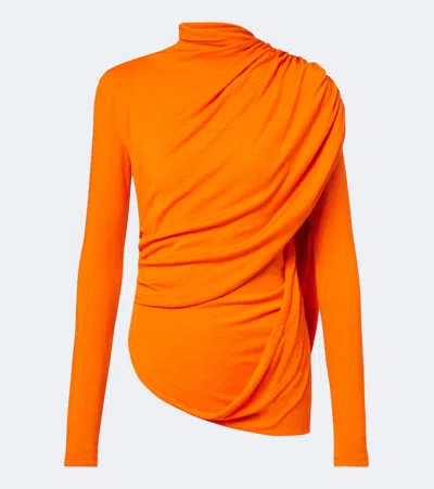 Mugler Caped Wool-blend Top In Orange