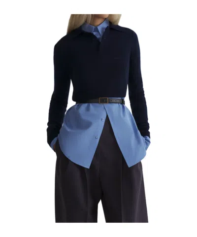 Mugler Cashmere Cropped Polo Top In Black