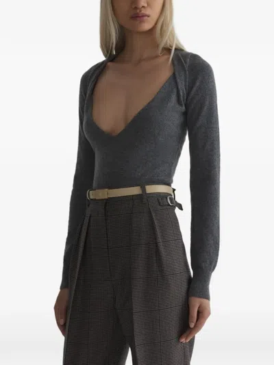 Mugler Cashmere V-neck Knit Top In Brown