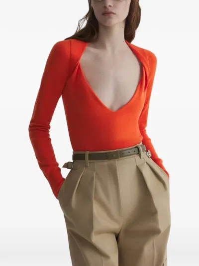 Mugler Cashmere V-neck Knit Top In Orange