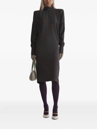 Mugler Check Bat Sleeves Dress Woman Brown