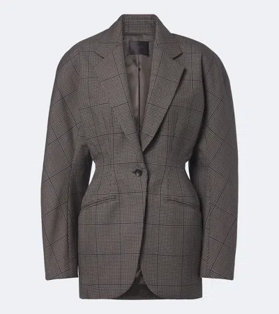 Mugler Checked Oversized Wool Jacket In Gray