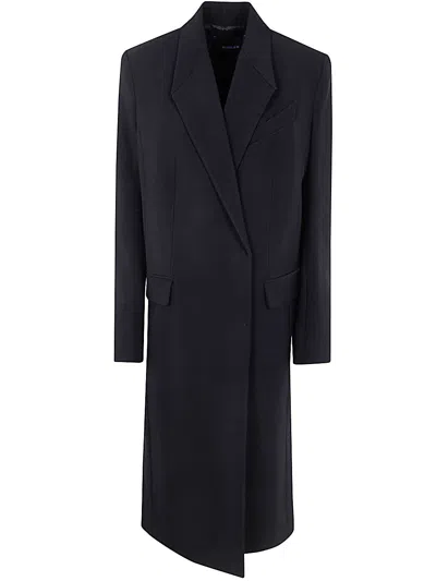 Mugler Long Length Single-breasted Coat In Black