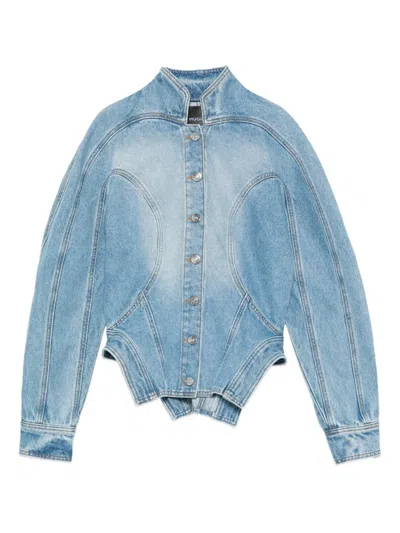 Mugler Cinched Button-fastening Denim Jacket In Blue