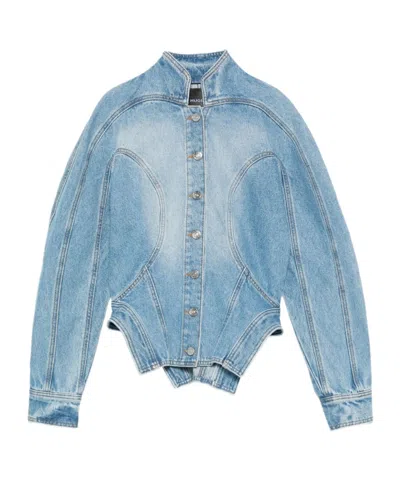 MUGLER CINCHED BUTTON-FASTENING DENIM JACKET