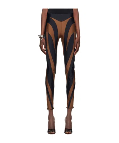 Mugler Color Matching Printed Leggings In Black