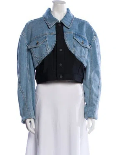 Pre-owned Mugler Colorblock Pattern Denim Jacket In Blue