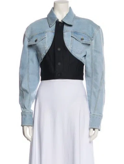 Pre-owned Mugler Colorblock Pattern Denim Jacket In Blue