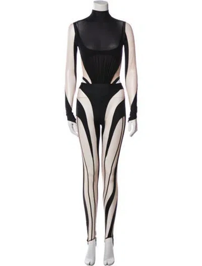Pre-owned Mugler Colorblock Pattern Mesh Accents Pant Set In Black
