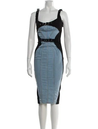 Pre-owned Mugler Colorblock Pattern Midi Length Dress In Blue