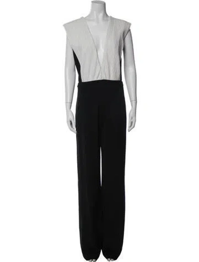 Pre-owned Mugler Colorblock Pattern Plunge Neckline Jumpsuit In Black/white