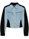 Mugler Blue & Black Bi-color Denim Jacket In Blue