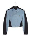 Mugler Blue & Black Bi-color Denim Jacket In Blue