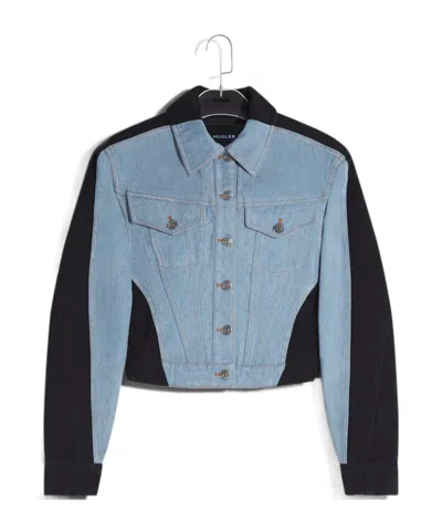 MUGLER MUGLER COLOUR-BLOCKED CROPPED DENIM JACKET