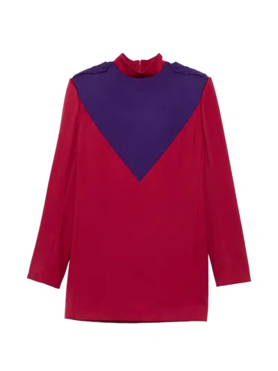 Mugler Colour-block Epaulette Top In Red