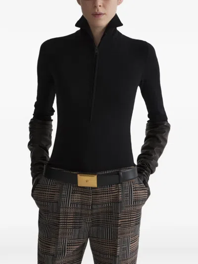Mugler Column Jersey Top In Black