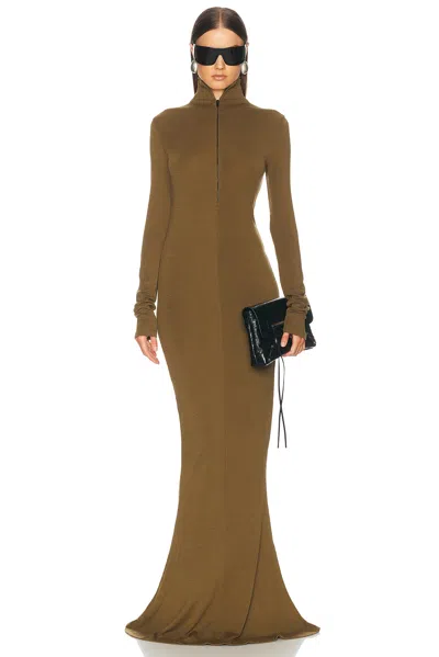 Mugler Column Maxi Dress In Military Green