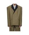 Mugler Khaki Contrasted Collar Tailored Blazer In Green