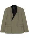 Mugler Khaki Contrasted Collar Tailored Blazer In Green