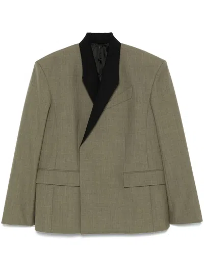 Mugler Contrast-lapels Blazer In Green