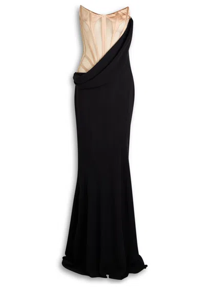 Mugler Corset Crepe Gown In Black