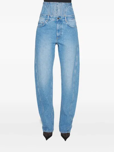 Mugler Corset-detail Curved Jeans In Blue