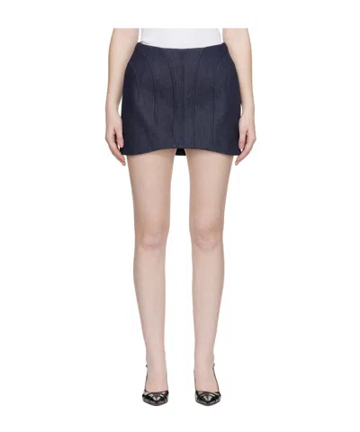 Mugler Corset-detailing Denim Skirt In Blue