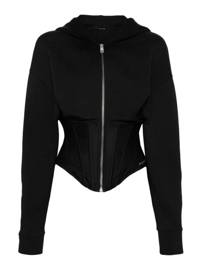 Mugler Corset Hoodie In Black