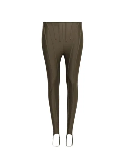 Mugler Corset Leggings Khaki In Green