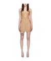 Mugler Draped Sheer Corset Mini Dress In Brown