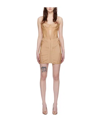 Mugler Tan Corset Minidress In B299 Tan/tan