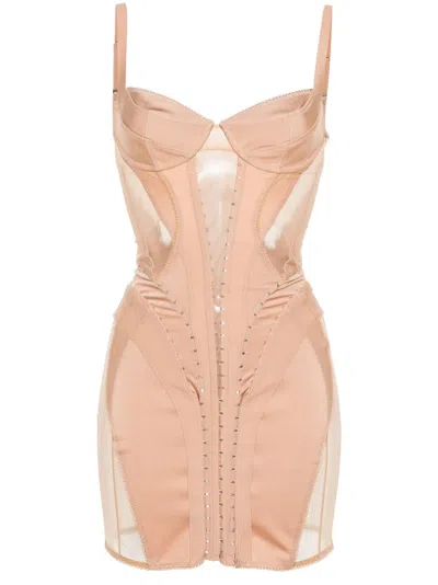 Mugler Corset Mini Dress In Neutrals