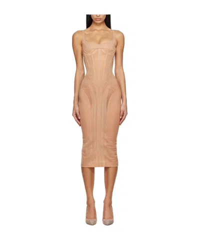 Mugler Corset-style Midi Dress In Pink