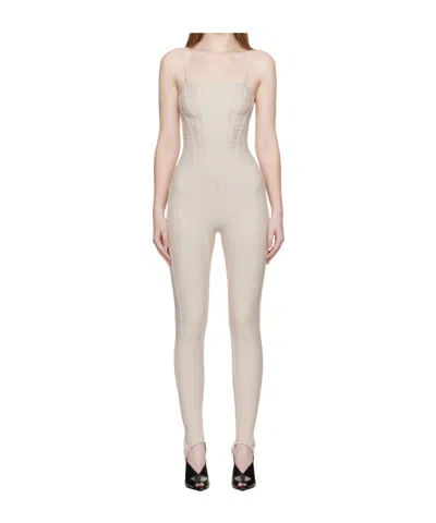 Mugler Corset-detail Jumpsuit In Neutral
