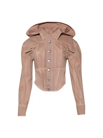MUGLER MUGLER CORSETED DENIM JACKET BEIGE