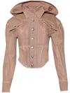 Mugler Corseted Denim Jacket In Brown