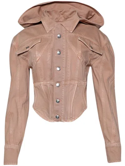 Mugler Corseted Denim Jacket In Brown